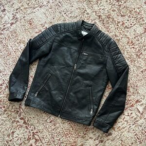 Jack & Jones Black Leather Jacket- Medium